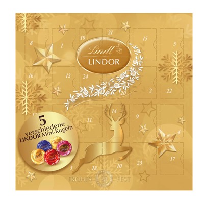 Lindt Lindor Mini Adventskalender 2025, Линдт Адвент-календарь, 24 сладких сюрприза, 109 грамм
