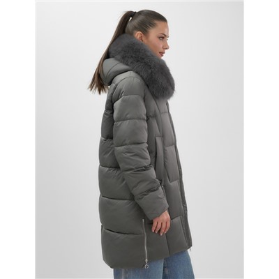 Пальто зимнее утепленное с мехом и капюшоном тренд темно-зеленого цвета 7630TZ