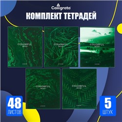 Комплект тетрадей из 5 штук, 48 листов в клетку Calligrata "Изумруд", обложка мелованный картон, блок №2, белизна 75% (серые листы)