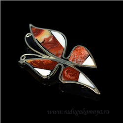 Брошь мозаика "Бабочка" из яшмы и кахолонга 62*28мм.