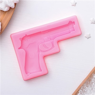 Молд для заливки «Пистолет», силикон, 11×7.5×1 см, розовый