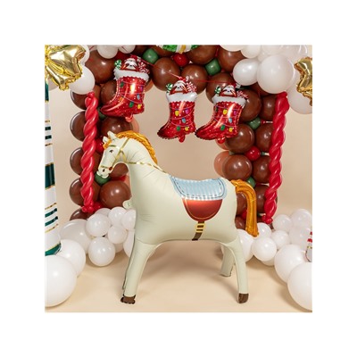 Воздушный шар фольгированный 3D 35" «Лошадка», кремовый, сатин