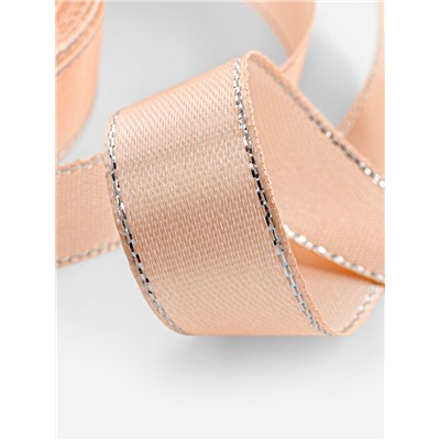 Лента атласная, с серебряным люрексом, 15 мм, 23±1 м, светло-бежевая №007