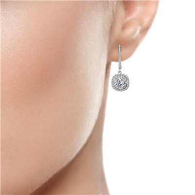 Серьги с фианитом родированные серебро 925*