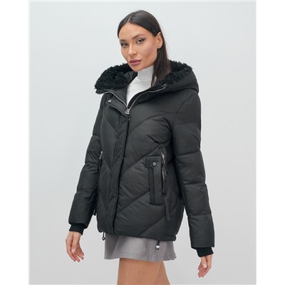 Куртка зимняя женская из овчина стильная и модная черного цвета 7348Ch