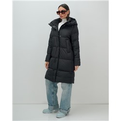 Пальто зимнее утепленное с капюшоном женское черного цвета 7618Ch