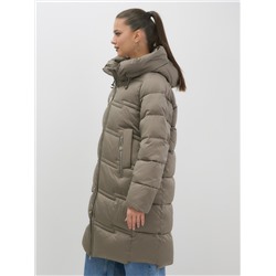 Пальто зимнее утепленное с капюшоном женское светло-коричневого цвета 7779SK