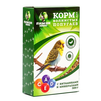 Корм «Пижон» для волнистых попугаев, с витаминами и минералами, 500 г