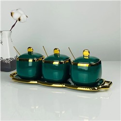 164-013 Набор из 3 банок 350мл с ложками на подставке в под.уп.(х9)Фарфор