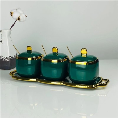 164-013 Набор из 3 банок 350мл с ложками на подставке в под.уп.(х9)Фарфор