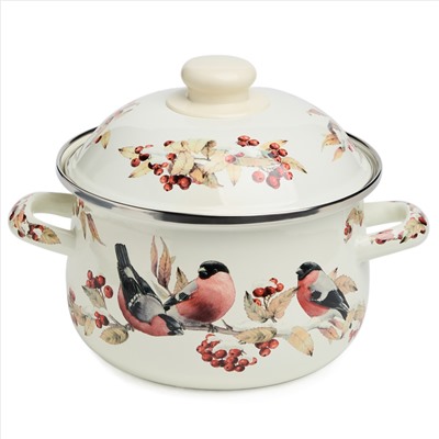 КАСТРЮЛЯ AGNESS ЭМАЛИРОВАННАЯ С ЭМАЛ.КРЫШКОЙ СЕРИЯ "СНЕГИРИ", 2.0 Л, 18*11 СМ