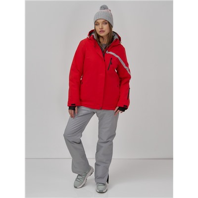 Горнолыжная куртка женская зимняя красного цвета 7017Kr