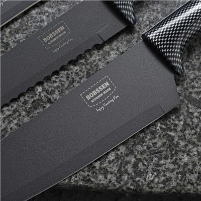 Набор кухонных принадлежностей «Гипноз», 6 предметов: ножи 5 шт., овещечистка, чёрный