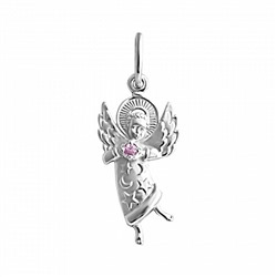 Образ (Ангел) из серебра литье с фианитом розовый