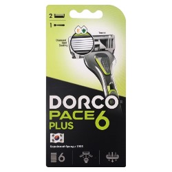 Dorco Pace 6 New, станок + 2 кассеты, система с 6 лезвиями