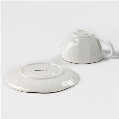 Чайная пара Доляна «Космос», чашка 250 мл, блюдце d=16 см, фарфор, белая, синяя