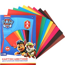 Цветной картон, А4, 8 листов, 8 цветов, немелованный, двусторонний, в папке, 220 г/м², «Щенячий патруль»