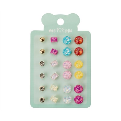 Серьги MESHU "Round", бижутерия, 12 пар, европодвес
