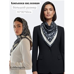 Косынка шелковая с принтом Арт 25183/002 (серый графит)