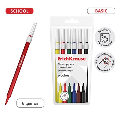 Фломастеры 6 цветов ErichKrause «light», в футляре с европодвесом