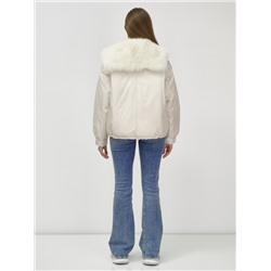 Куртка бомбер ангел с мехом песец премиум класса бежевого цвета 390_1B