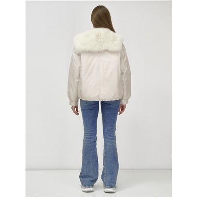 Куртка бомбер ангел с мехом песец премиум класса бежевого цвета 390_1B