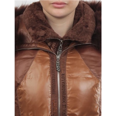 1207 BROWN Куртка зимняя женская (пух, натуральный мех)