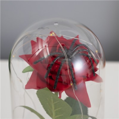 Фигурка светящаяся колба RISALUX «Паук с розой», LED-ночник, 1.5 Вт, 3×AAA, чёрный, USB, 11×11×21 см