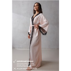 0460-NB ПЕРСИКОВЫЙ ХАЛАТ С ЧЕРНЫМ КРУЖЕВОМ246187953