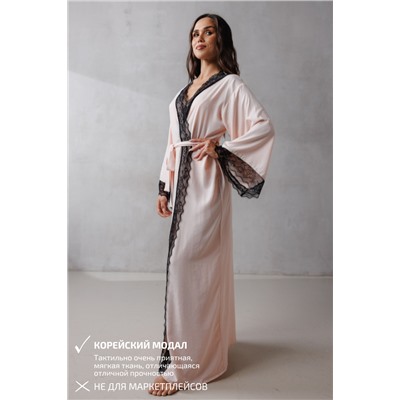 0460-NB ПЕРСИКОВЫЙ ХАЛАТ С ЧЕРНЫМ КРУЖЕВОМ246187953