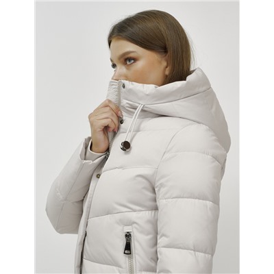 Пальто утепленное стеганное зимнее с капюшоном женское бежевого цвета 9636_1B