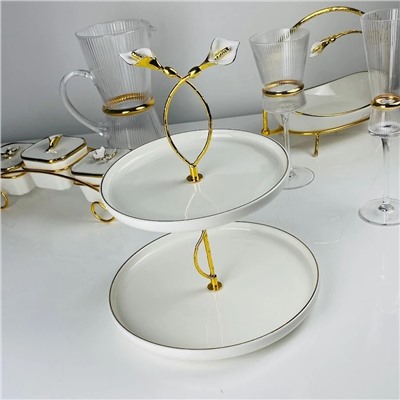 163-031 Двухъярусная этажерка MELODY в под.уп.(х12)Фарфор, металл