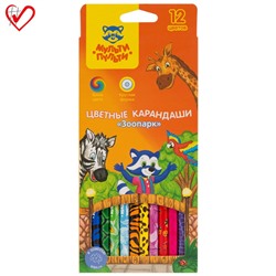 Карандаши цветные Мульти-Пульти "Зоопарк", 12цв., рисунок на корпусе, заточен., картон, европодвес