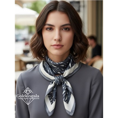 Косынка шелковая с принтом Арт 25183/002 (серый графит)