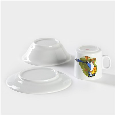 Набор посуды детский Добрушский завод «Лесовичок», 3 предмета: кружка, миска, тарелка, фарфор, белый, рисунок МИКС