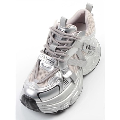 03-18C GREY/SILVER Кроссовки женские (натуральная кожа, искусственная кожа)