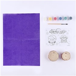 Ёлочные деревянные подвески под раскраску «Новый год! Снеговик и домик», набор для творчества