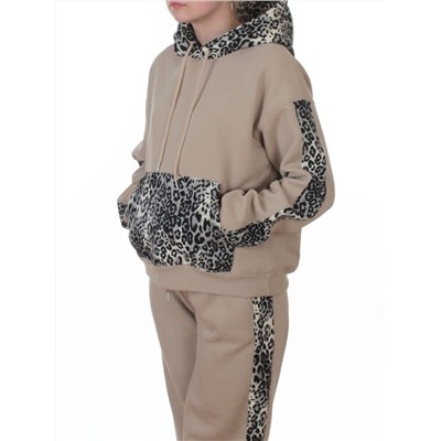 008 BEIGE/LEOPARD Костюм спортивный зимний женский (95% хлопок, 5% полиэстер)