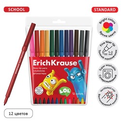 Фломастеры 12 цветов, ErichKrause Jolly Friends Super Washable, вентилируемый колпачок, МИКС