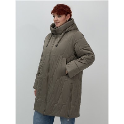 Пальто зимнее утепленное женское большого размера коричневого цвета 7699K