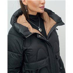 Куртка зимняя женская с капюшоном модная черного цвета 7653Ch