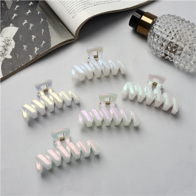 Крабик для волос «Жемчужный», зиг-заг, 7 см, белый