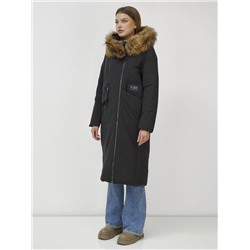 Пальто зимнее женское с мехом енот премиум класса черного цвета 3006_1Ch