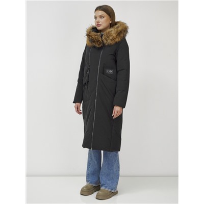 Пальто зимнее женское с мехом енот премиум класса черного цвета 3006_1Ch