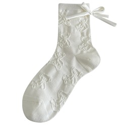 Summer Japanese three dimensional cotton socks with bow, with little bears, mid-length
