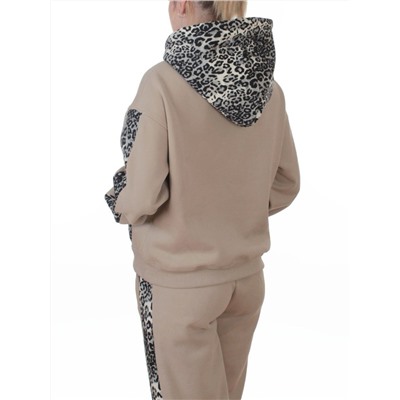 008 BEIGE/LEOPARD Костюм спортивный зимний женский (95% хлопок, 5% полиэстер)