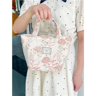 Handheld linen bag for leisure, french style, flowered, food bag, for import