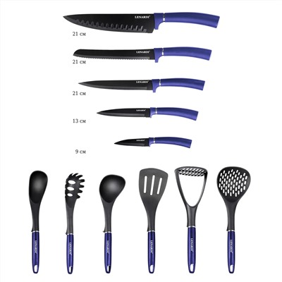 196-031 Набор ножей и кухонных принадлежностей 12пр. на подставке в под.уп.(х6)Нержавеющая сталь