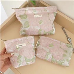Fresh capacious cosmetic bag, handheld storage bag for traveling, with embroidery, flowered