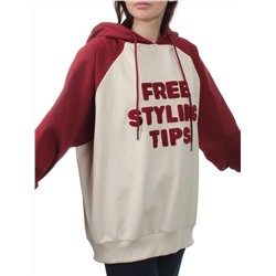 3255 VINOUS/BEIGE Худи женское (95% хлопок, 5% эластан)